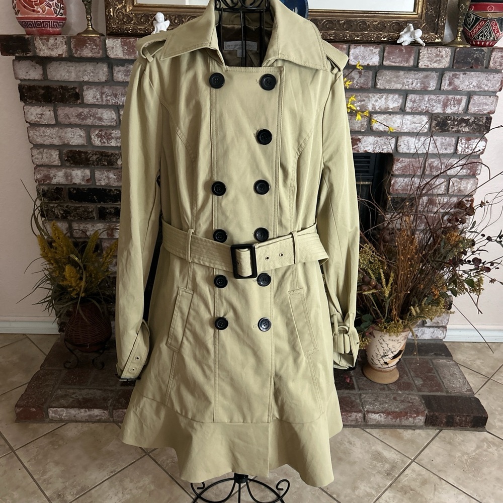 NWOT New York & Company Tan/Khaki Double Breasted Belted Trench Coat Sz XL